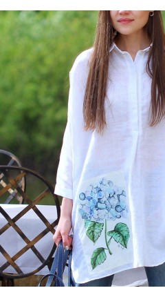 Long shirt with hydrangea